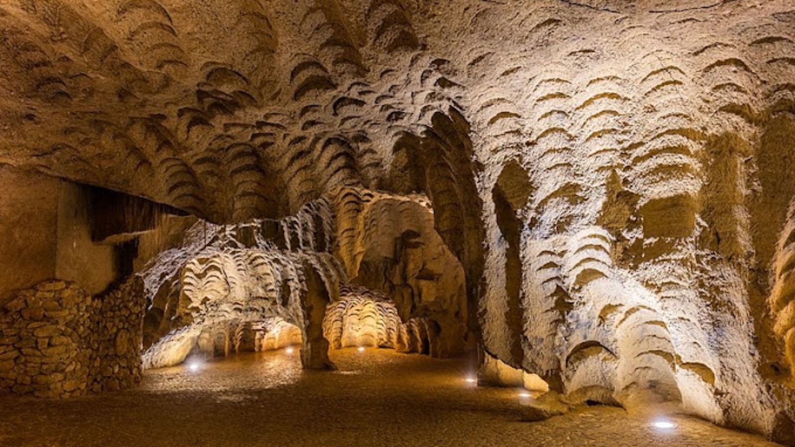 Inside view of Hercules Caves near Tangier, Morocco with sea opening