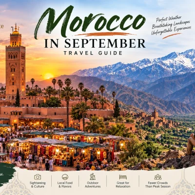 Morocco in September travel guide showing Marrakech and Atlas Mountains.